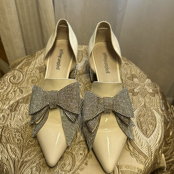 Jeffery Campbell Valenti White Silver Patent Bow Metallic Heel Loafer - Picture 2 of 11